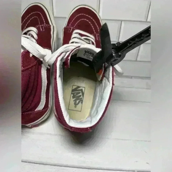 Vans Men's Burgundy and White High-Top Sneakers - Picture 8 of 13